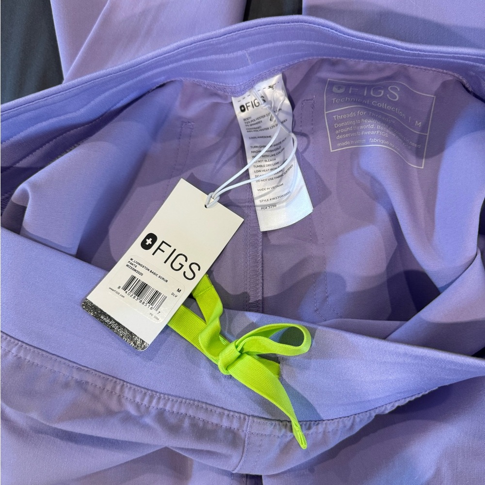 Figs Lavender Purple Set - Livingston and Casma Neon Green Drawstring